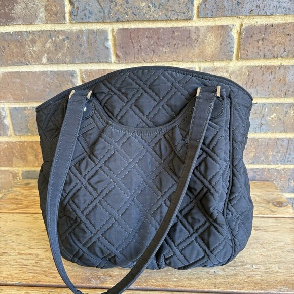 Vera Bradley Black Quilted Shoulder Bag Tote Purse Satchel READ DETAILS - Picture 6 of 16